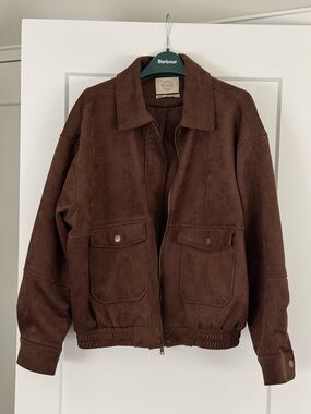 Chocolate Brown Suede Bomber Jacket